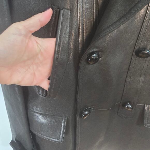 Tom Ford Lambskin Double Breasted Leather Peacoat Jacket Black Italian 48 - Picture 7 of 13